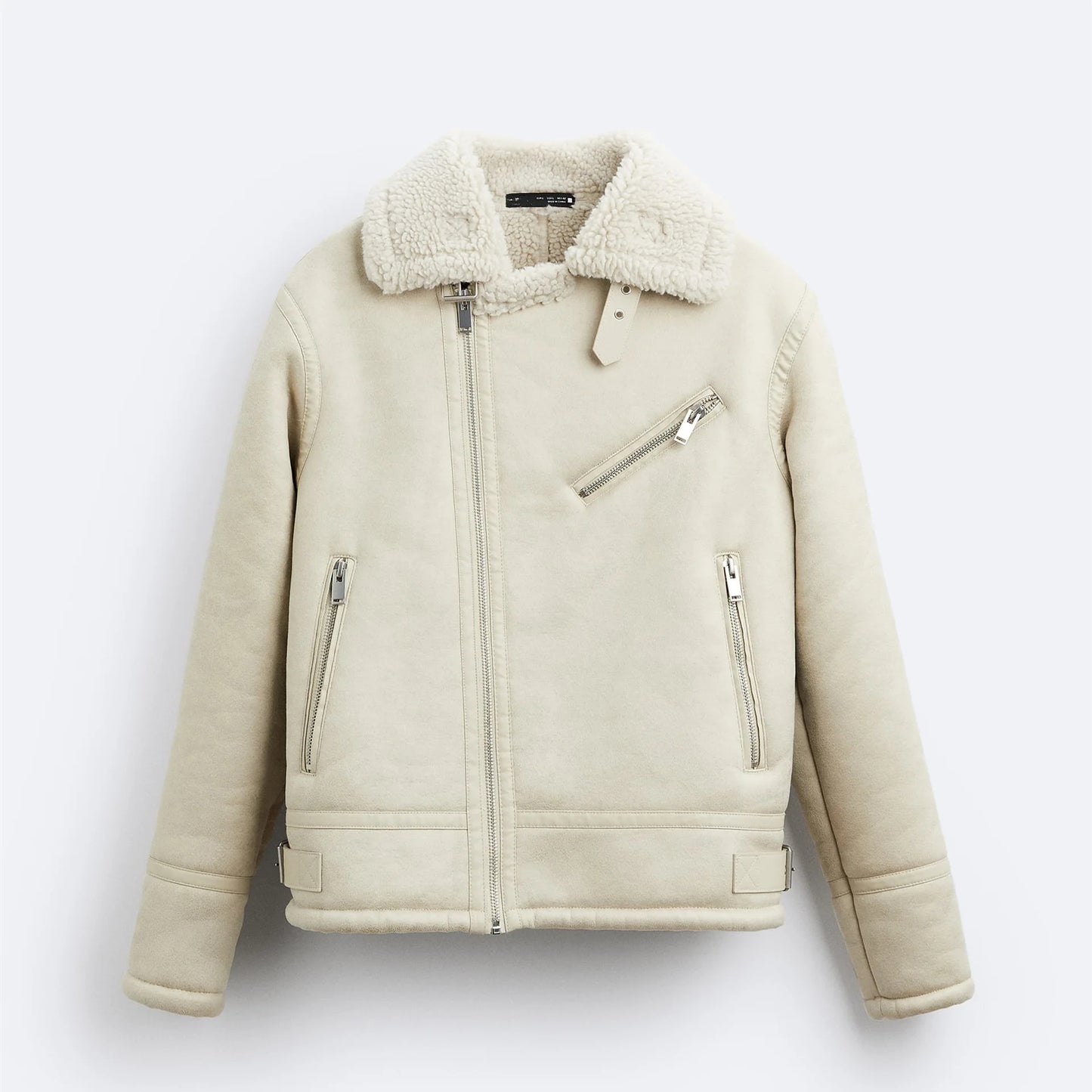 Ivory – Shearling Moto Jacket