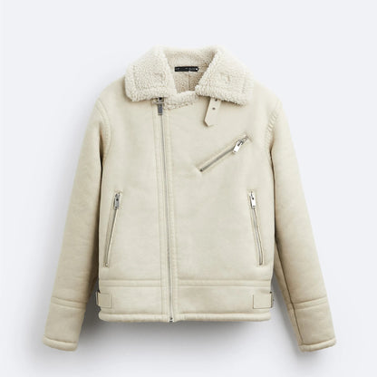 Ivory – Shearling Moto Jacket