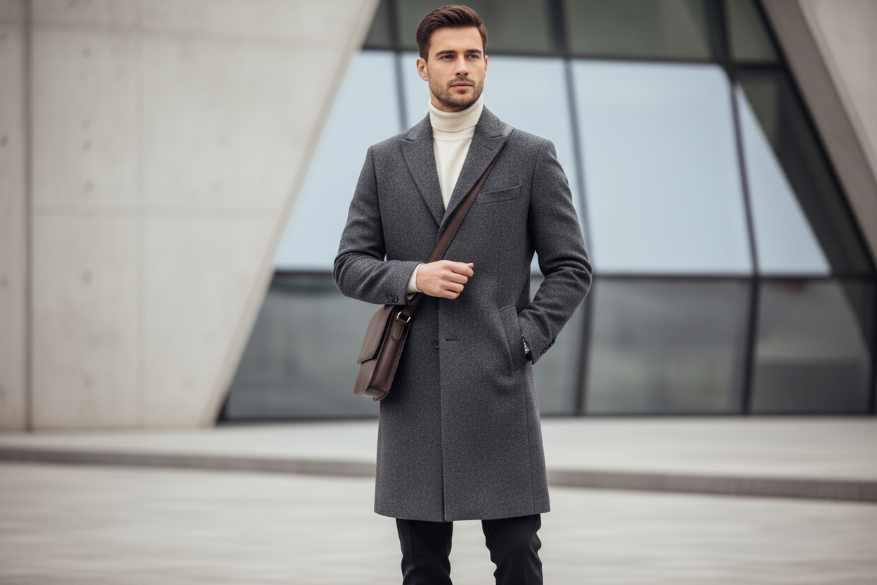 modern fashion man wearing wool overcoat