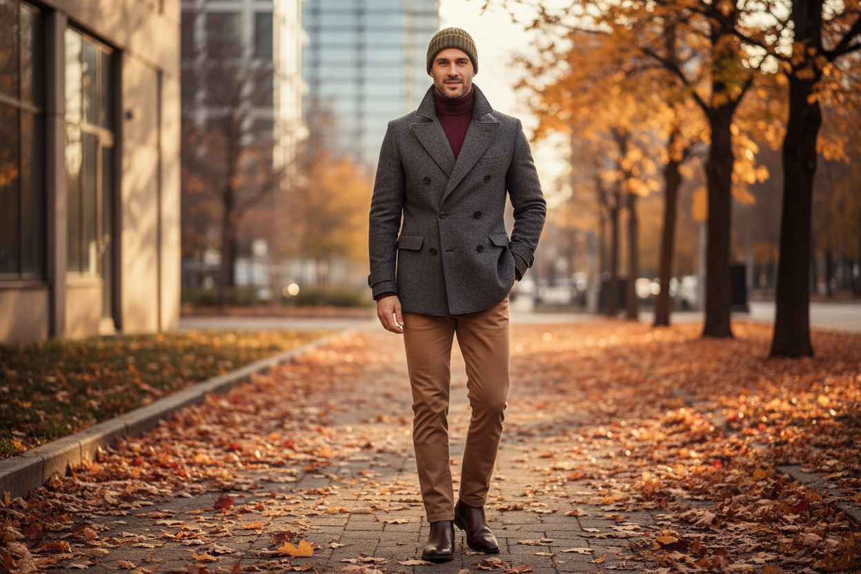 modern man stylish outerwear fall photoshoot