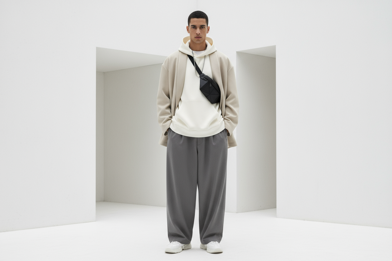 modern minimal mens fashion with boxy cuts and oversized sillhouette